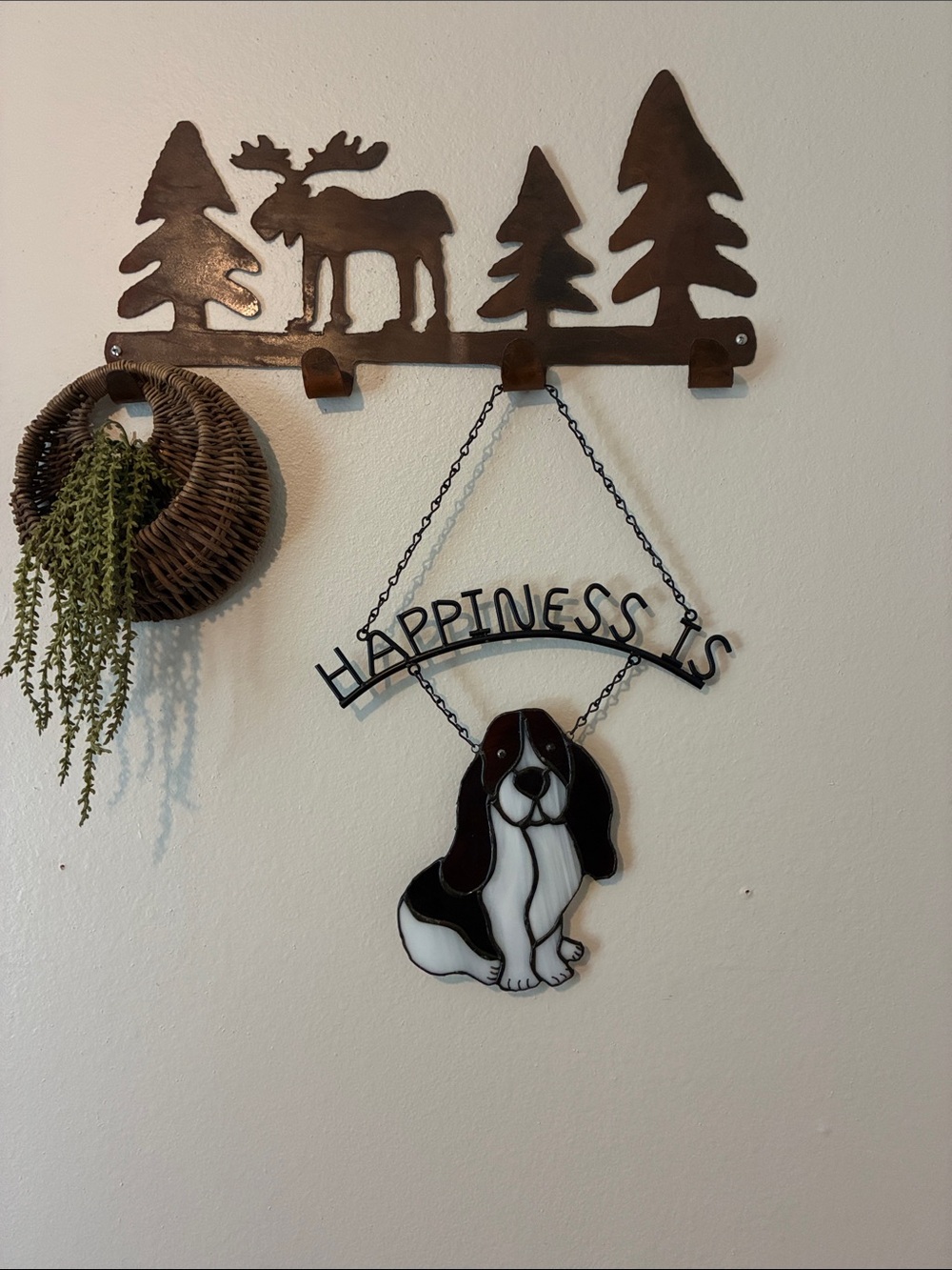 Handmade Stained Glass Basset Hound Dog Suncatcher